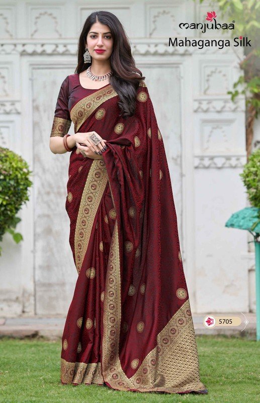 Manjubaa Mahaganga Silk Mj-5705 Red Silk Saree