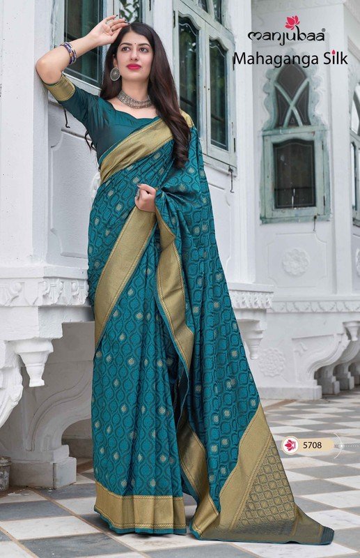 Manjubaa Mahaganga Silk Mj-5708 Blue Silk Saree