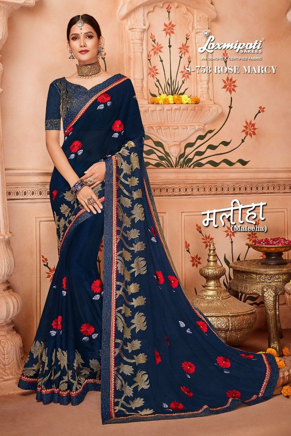 Laxmipati Maliha S-758 Blue Raw Silk Saree