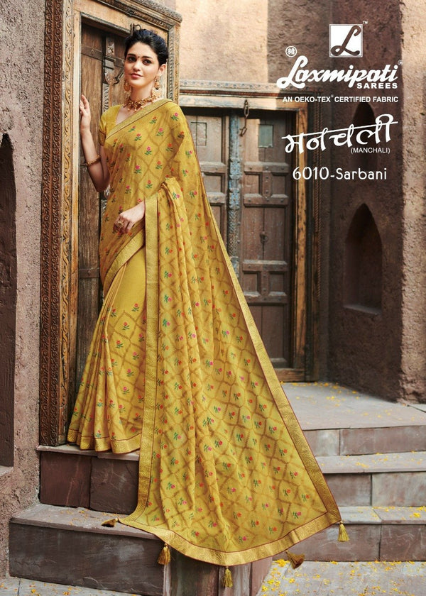 Laxmipati Manchali 6010 Yellow Chiffon Saree