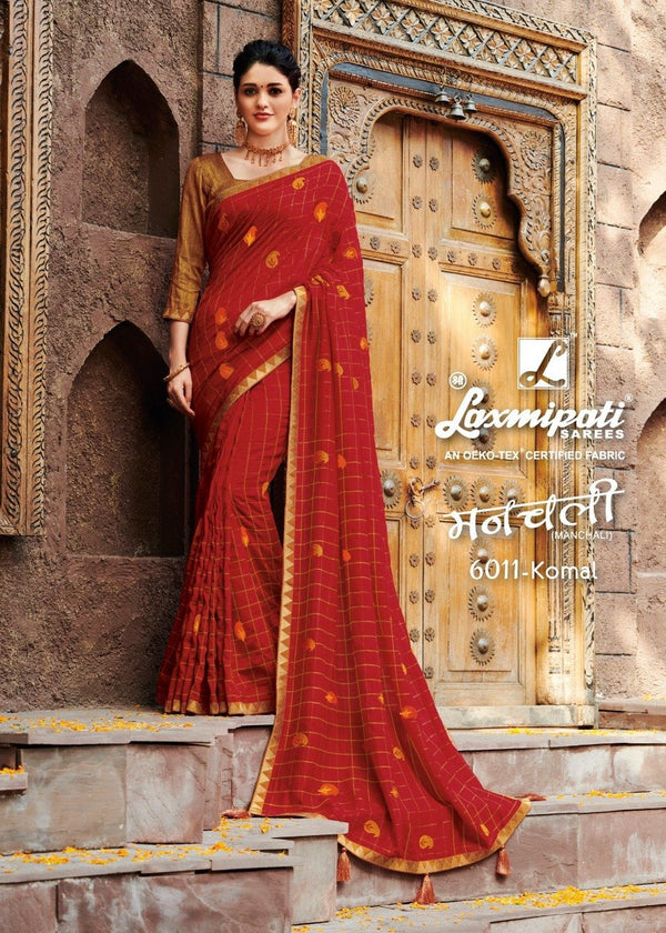 Laxmipati Manchali 6011 Red Chiffon Saree