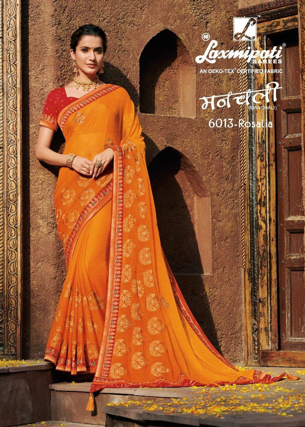 Laxmipati Manchali 6013 Yellow Chiffon Saree