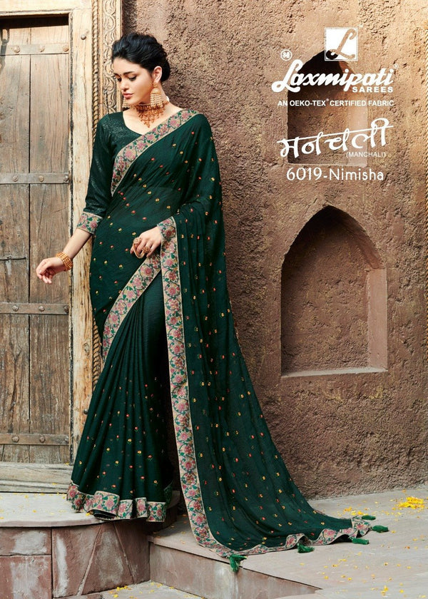 Laxmipati Manchali 6019 Green Chiffon Saree