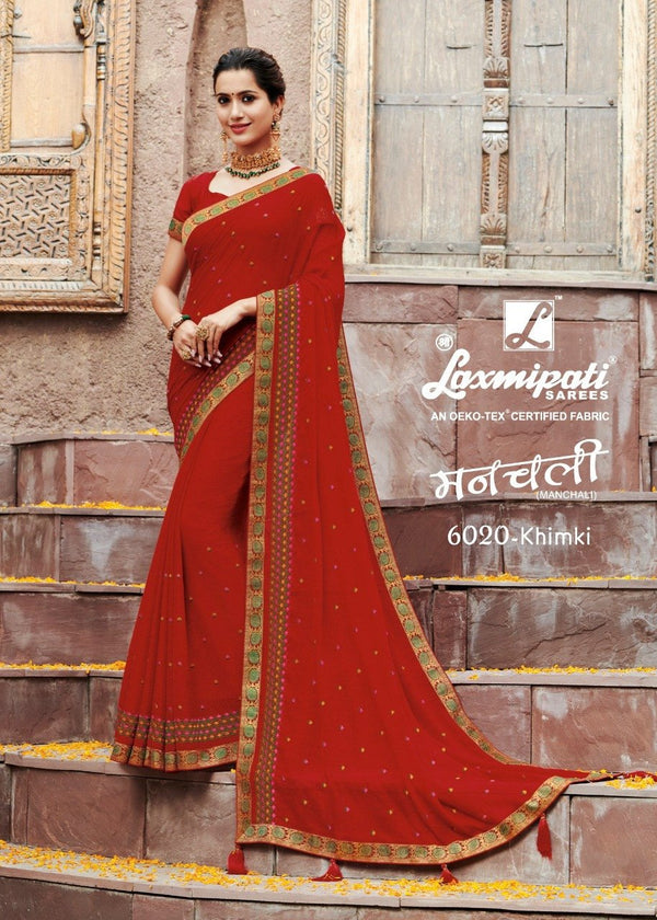 Laxmipati Manchali 6020 Red Chiffon Saree