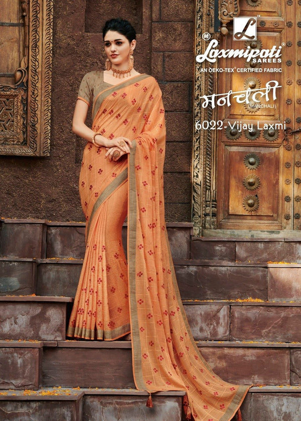 Laxmipati Manchali 6022 Peach Chiffon Saree