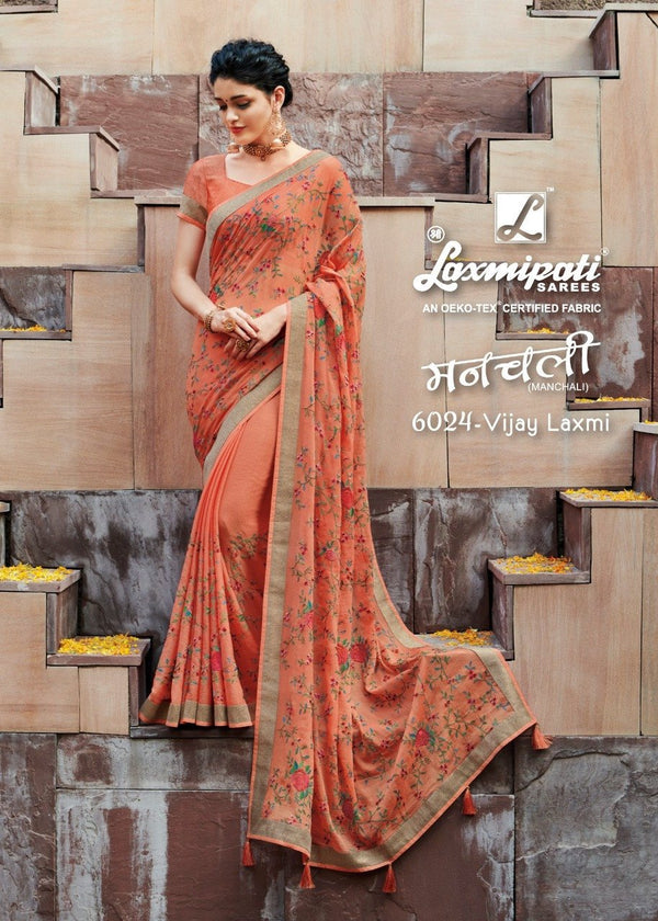 Laxmipati Manchali 6024 Peach Chiffon Saree