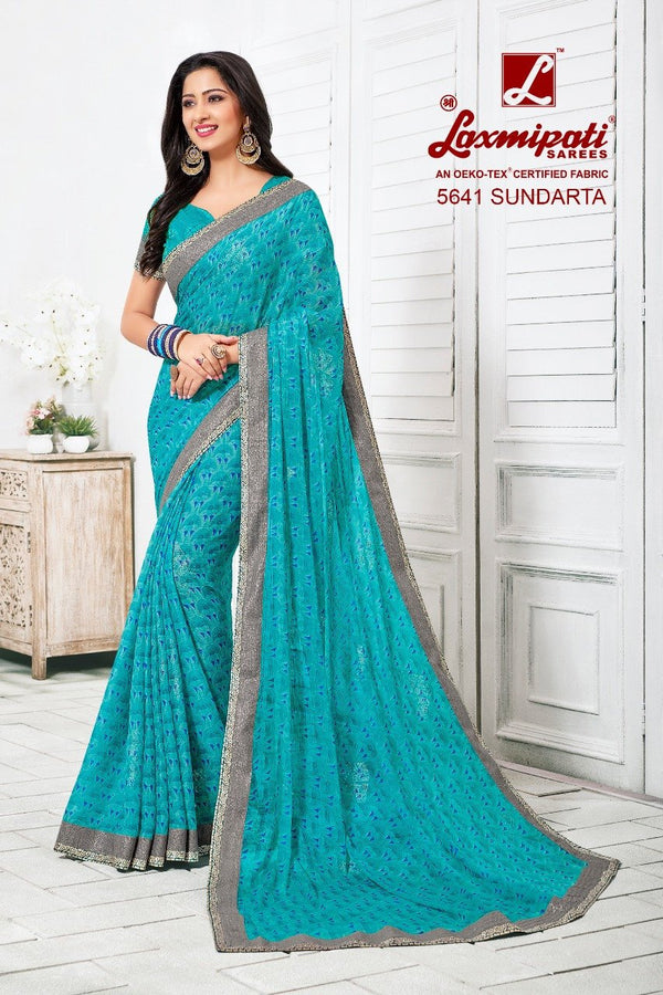 Laxmipati Manoneeta 5641 Blue Chiffon Saree