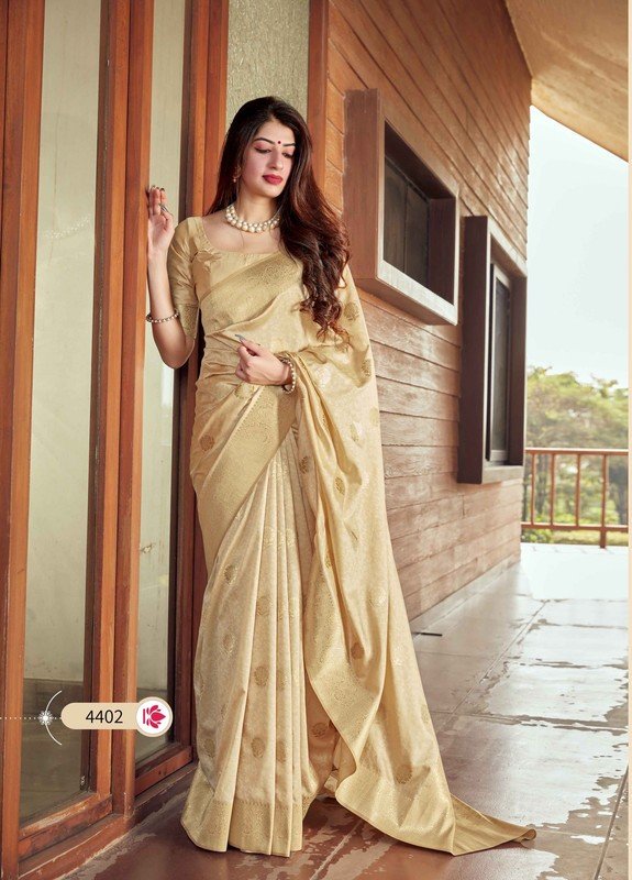 Manjubaa Misty Silk Mj-4402 Cream Silk Saree