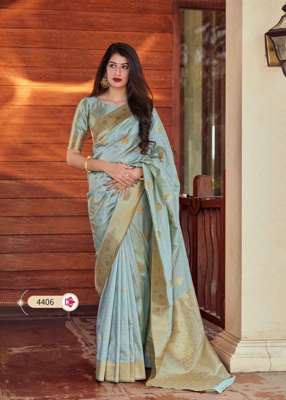 Manjubaa Misty Silk Mj-4406 Blue Silk Saree