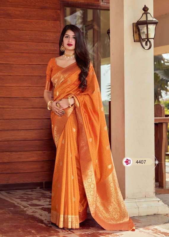 Manjubaa Misty Silk Mj-4407 Orange Silk Saree