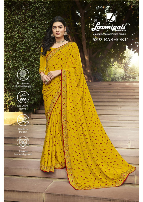 Laxmipati Morbangadi 6392 Yellow Georgette Saree