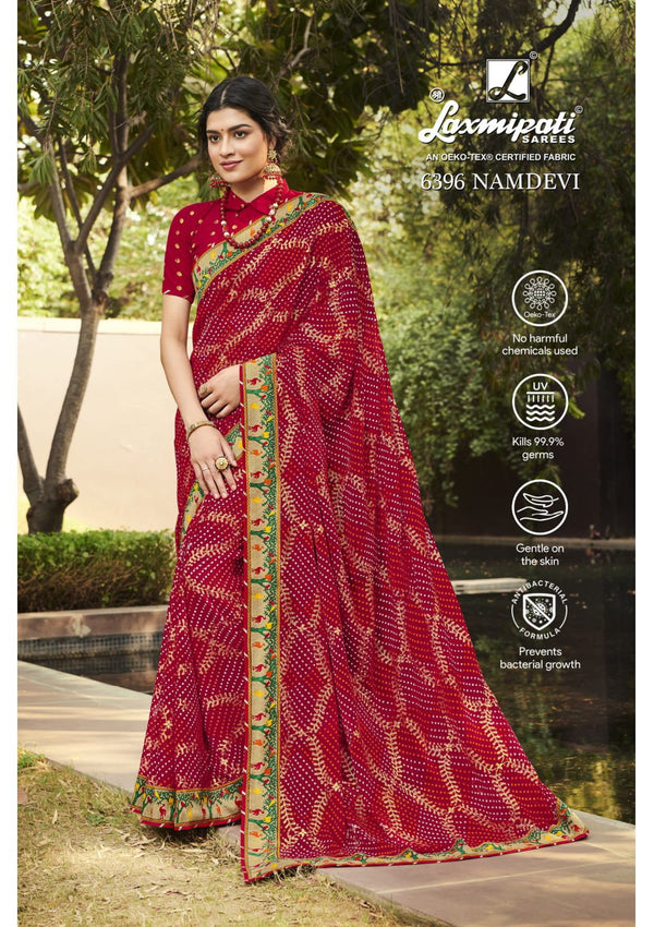 Laxmipati Morbangadi 6396 Red Chiffon Saree