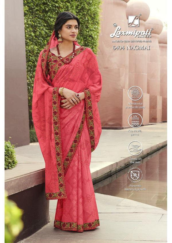 Laxmipati Morbangadi 6404 Pink Chiffon Saree