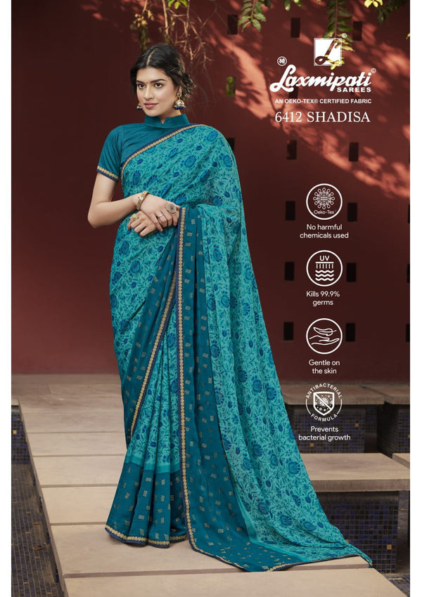 Laxmipati Morbangadi 6412 Blue Chiffon Saree