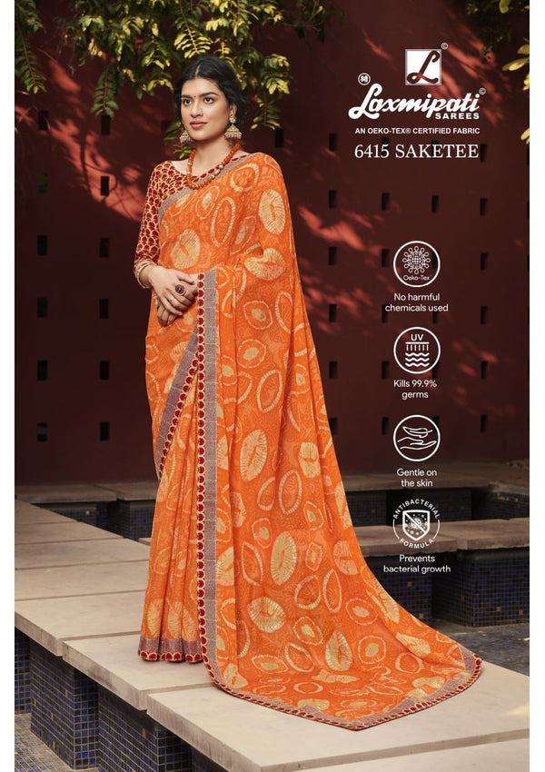 Laxmipati Morbangadi 6415 Orange Chiffon Saree