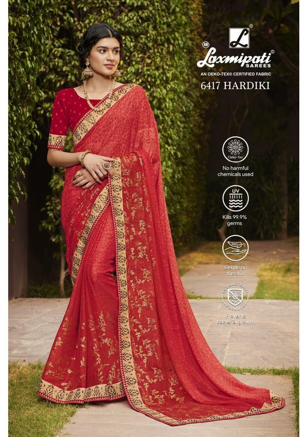 Laxmipati Morbangadi 6417 Red Chiffon Saree