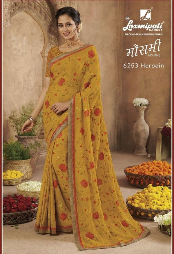 Laxmipati Mousmi 6253 Yellow Chiffon Saree