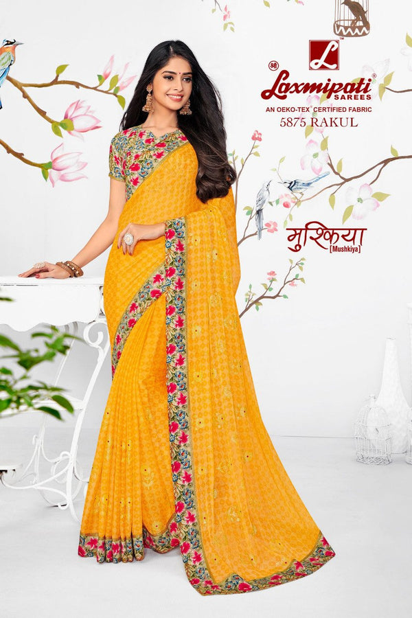 Laxmipati Mushkiya 5875 Yellow Chiffon Saree