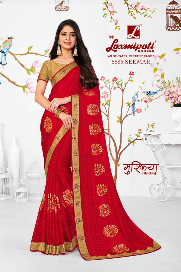 Laxmipati Mushkiya 5885 Red Chiffon Saree