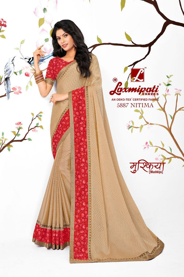 Laxmipati Mushkiya 5887 Cream Chiffon Saree