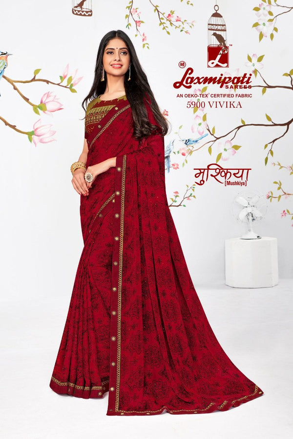 Laxmipati Mushkiya 5900 Red Chiffon Saree