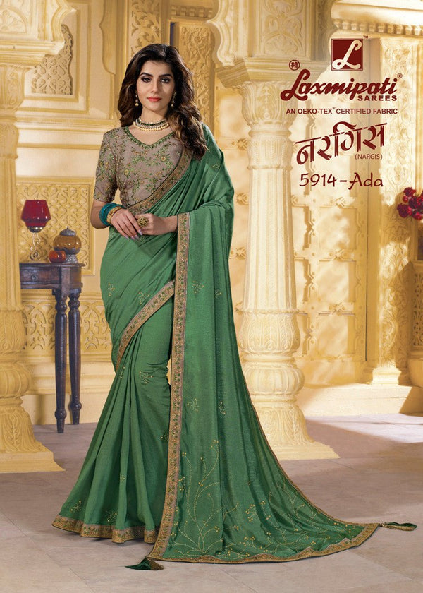 Laxmipati Nargis 5914 Green Satin Silk Saree