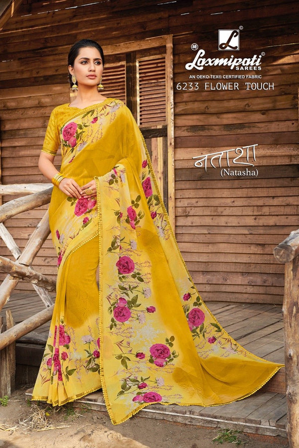 Laxmipati Natasha 6233 Yellow Georgette Saree