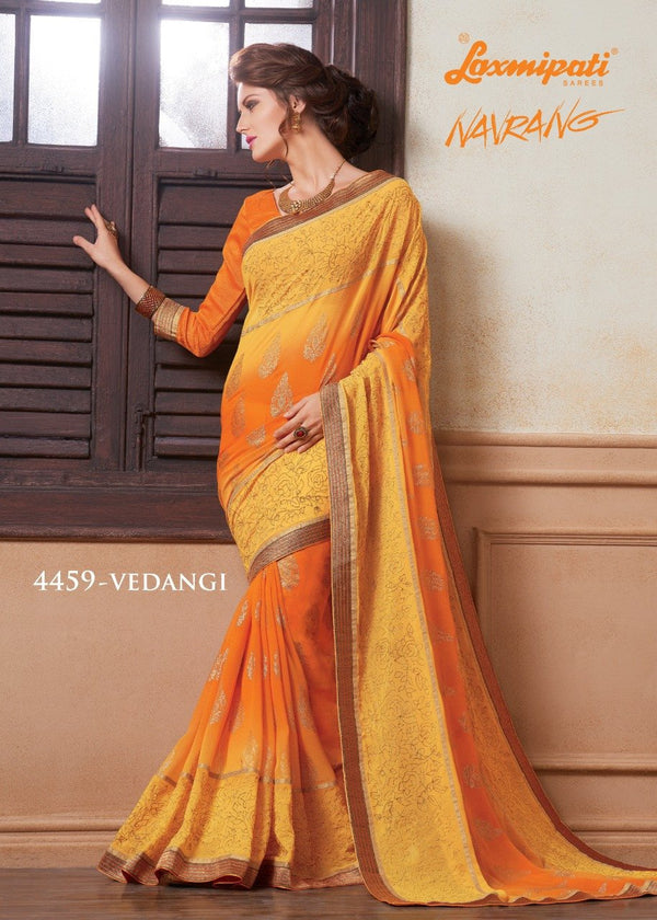 Laxmipati Navrang 4459 Yellow Chiffon Saree