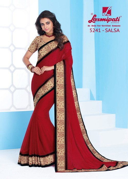 Laxmipati Nilaya 5241 Red Chiffon Saree