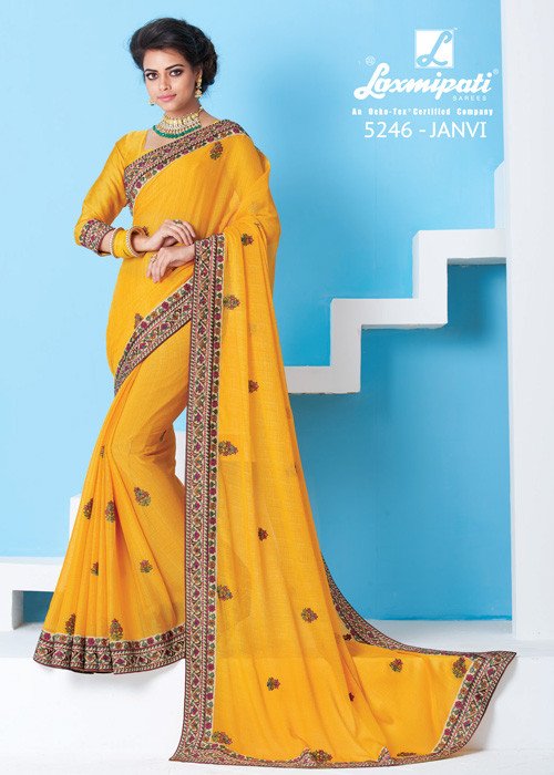 Laxmipati Nilaya 5246 Yellow Chiffon Saree