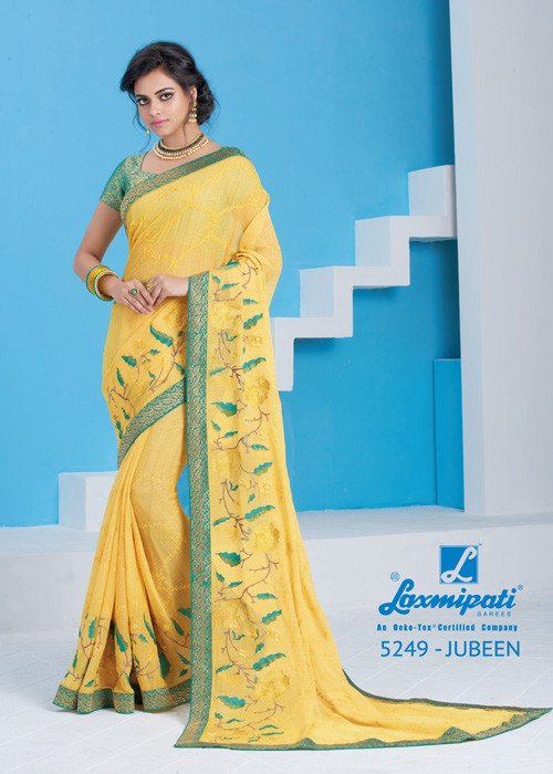 Laxmipati Nilaya 5249 Yellow Chiffon Saree