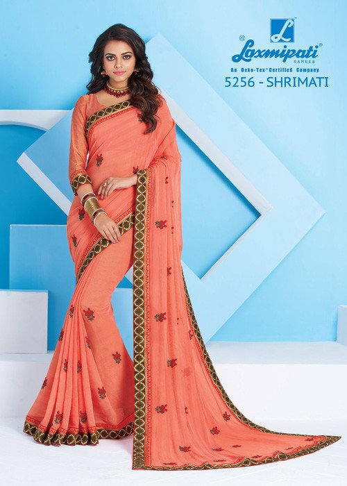 Laxmipati Nilaya 5256 Peach Chiffon Saree