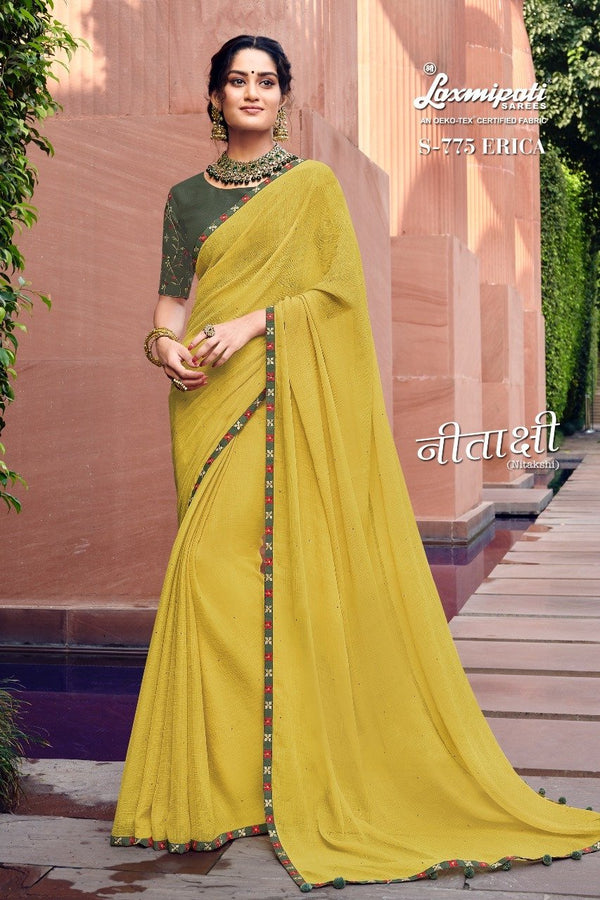 Laxmipati Nitakshi S-775 Yellow Chiffon Saree