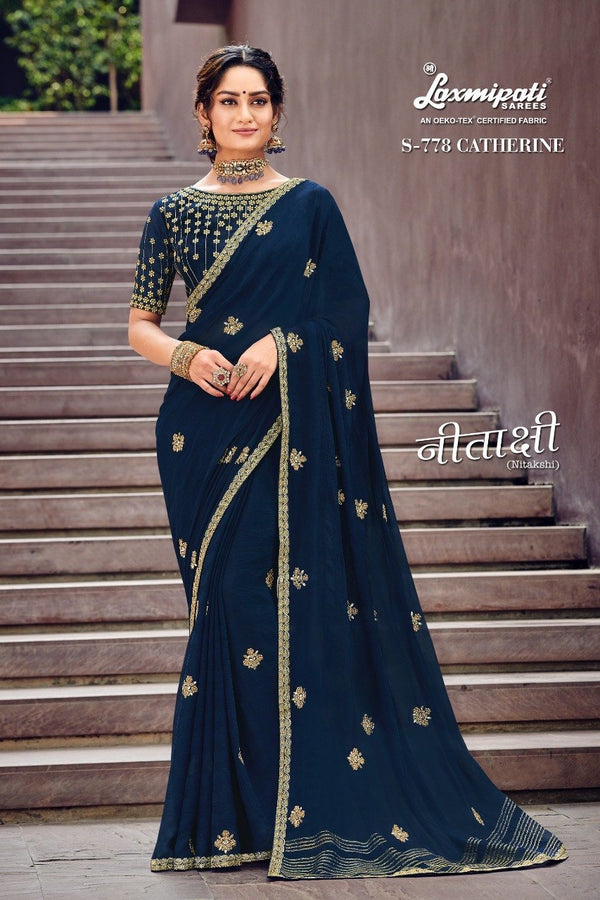 Laxmipati Nitakshi S-778 Blue Chiffon Saree