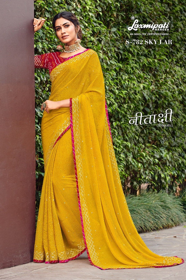 Laxmipati Nitakshi S-782 Yellow Chiffon Saree