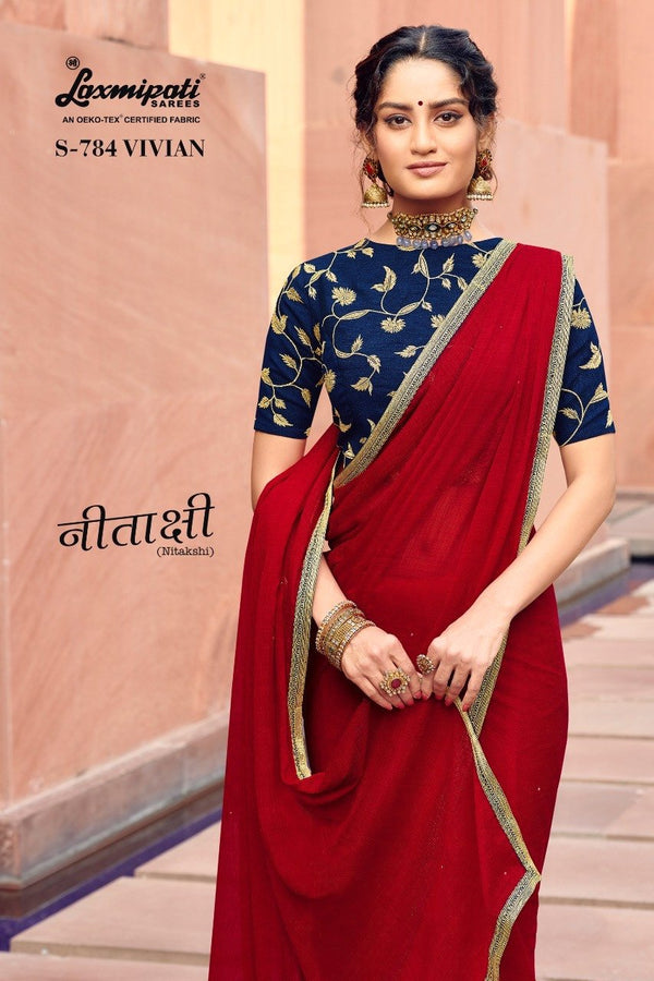 Laxmipati Nitakshi S-784 Red Chiffon Saree