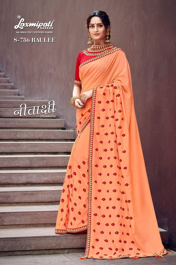 Laxmipati Nitakshi S-786 Peach Chiffon Saree