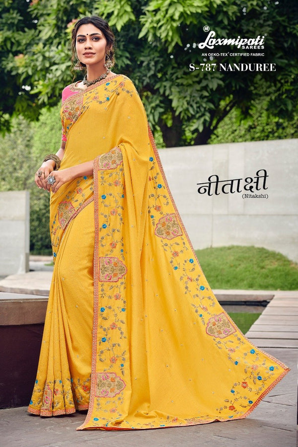 Laxmipati Nitakshi S-787 Yellow Chiffon Saree