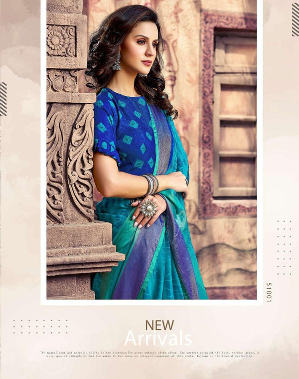 Sanskar Nyra Stp-51001 Blue Chiffon Brasso Saree