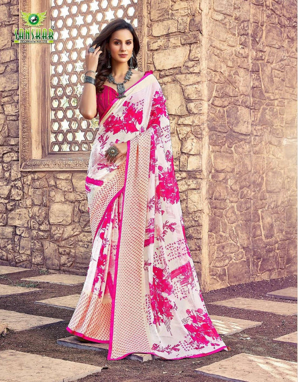 Sanskar Nyra Stp-51004 Pink Chiffon Brasso Saree