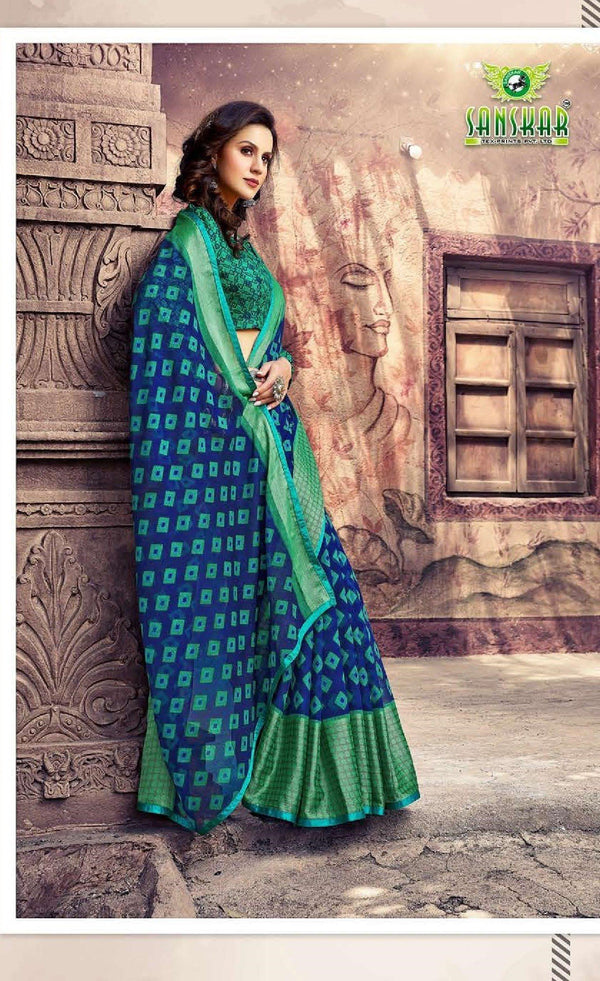 Sanskar Nyra Stp-51005 Blue Chiffon Brasso Saree