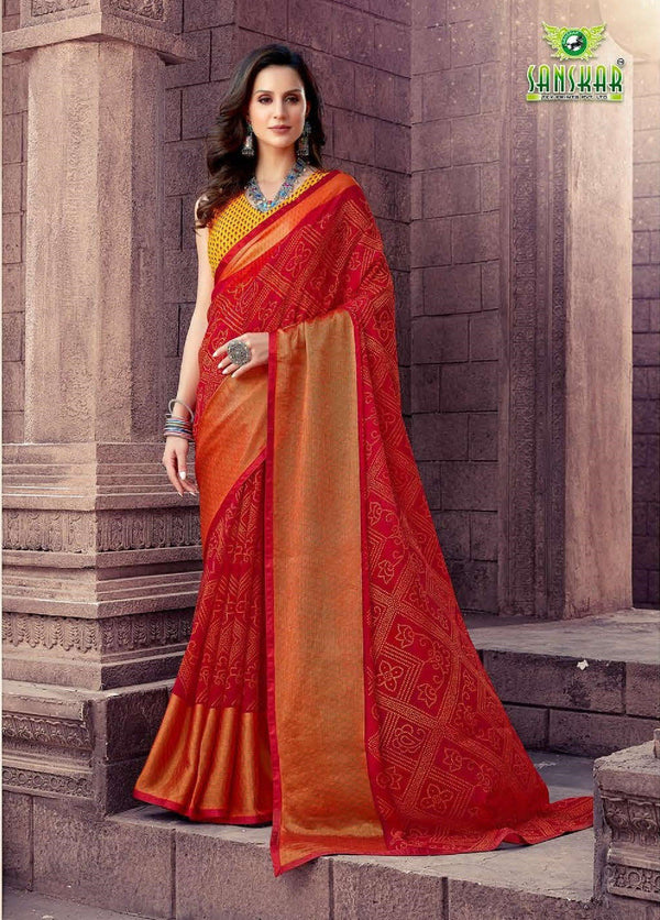 Sanskar Nyra Stp-51009 Red Chiffon Brasso Saree