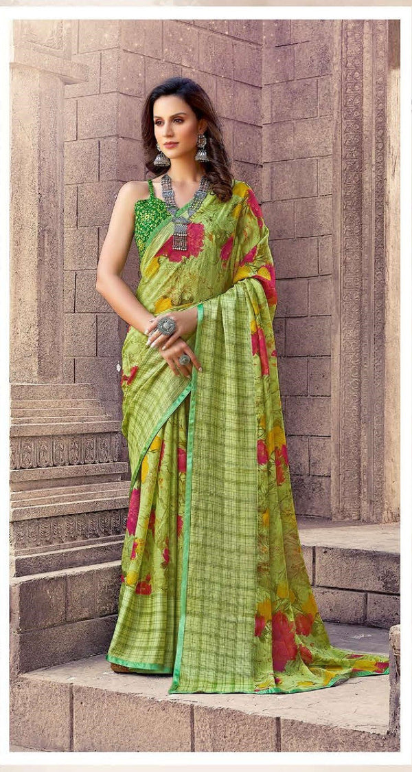 Sanskar Nyra Stp-51010 Green Chiffon Brasso Saree