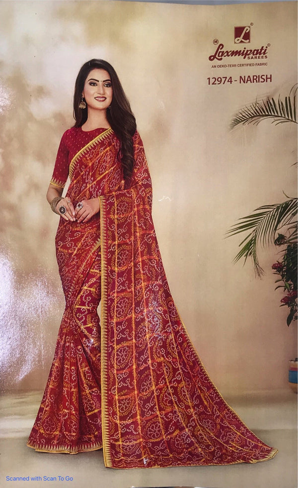 Laxmipati Old Hit Pm-12974 Red Chiffon Saree