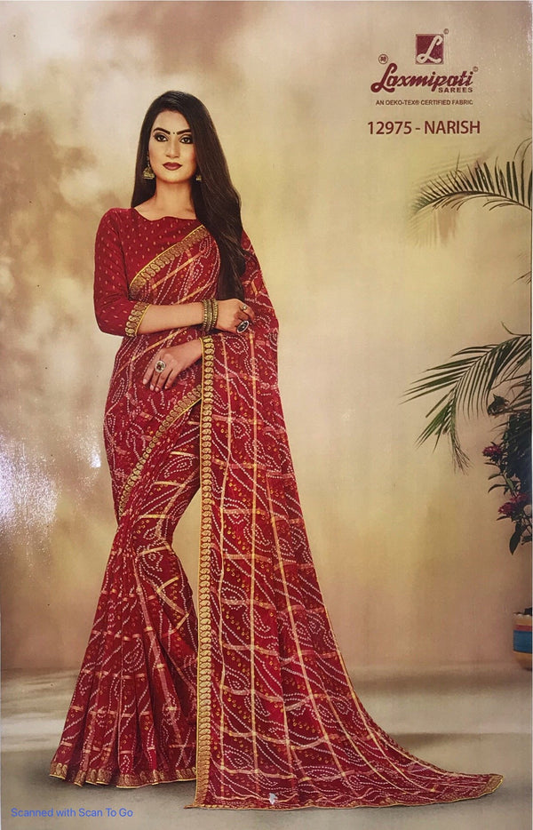 Laxmipati Old Hit Pm-12975 Red Chiffon Saree