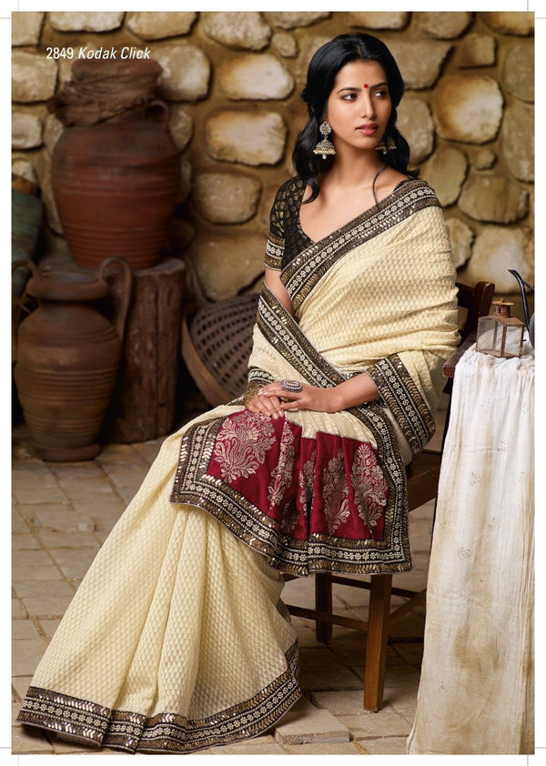 Laxmipati Old Hit 2849 Cream Chiffon Saree