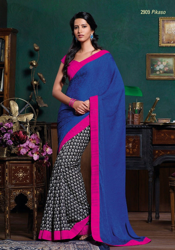 Laxmipati Old Hit 2909 Blue Chiffon Saree