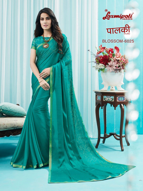 Laxmipati Paalki 6025 Green Georgette &Amp Silk Saree