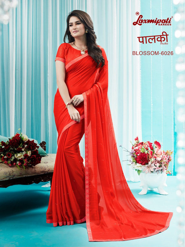 Laxmipati Paalki 6026 Red Georgette &Amp Silk Saree