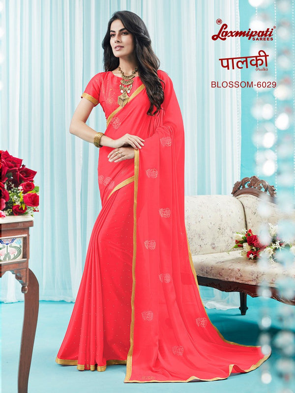 Laxmipati Paalki 6029 Red Georgette &Amp Silk Saree